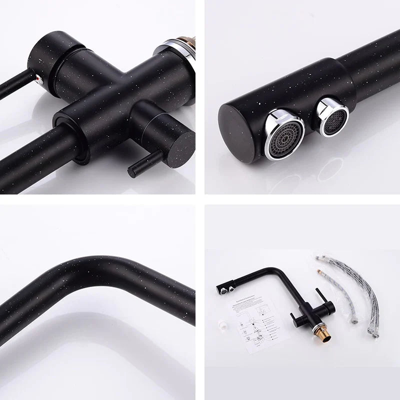 Robinet cuisine évier purificateur d’eau 3 voies - Noir - Laiton