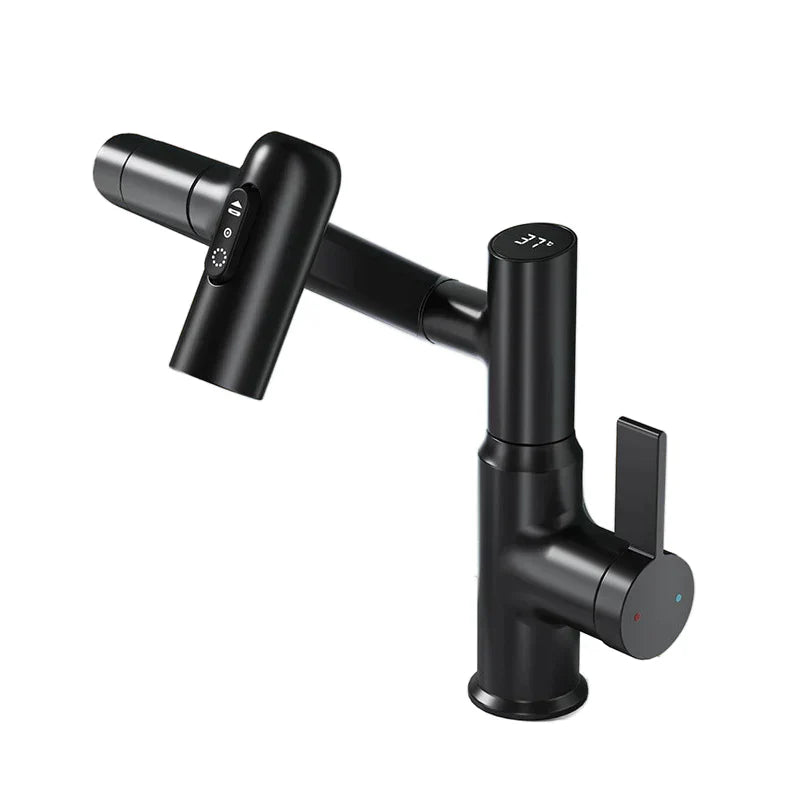 Robinet salle de bain lavabo affichage température numérique pivotant 3 jets - Noir