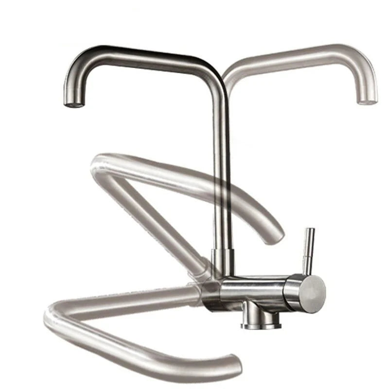 Robinet évier cuisine pivotant pliable mitigeur - Argenté