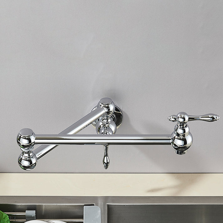 Robinet cuisine évier rabattable rétro mural encastrable - Argenté - Laiton