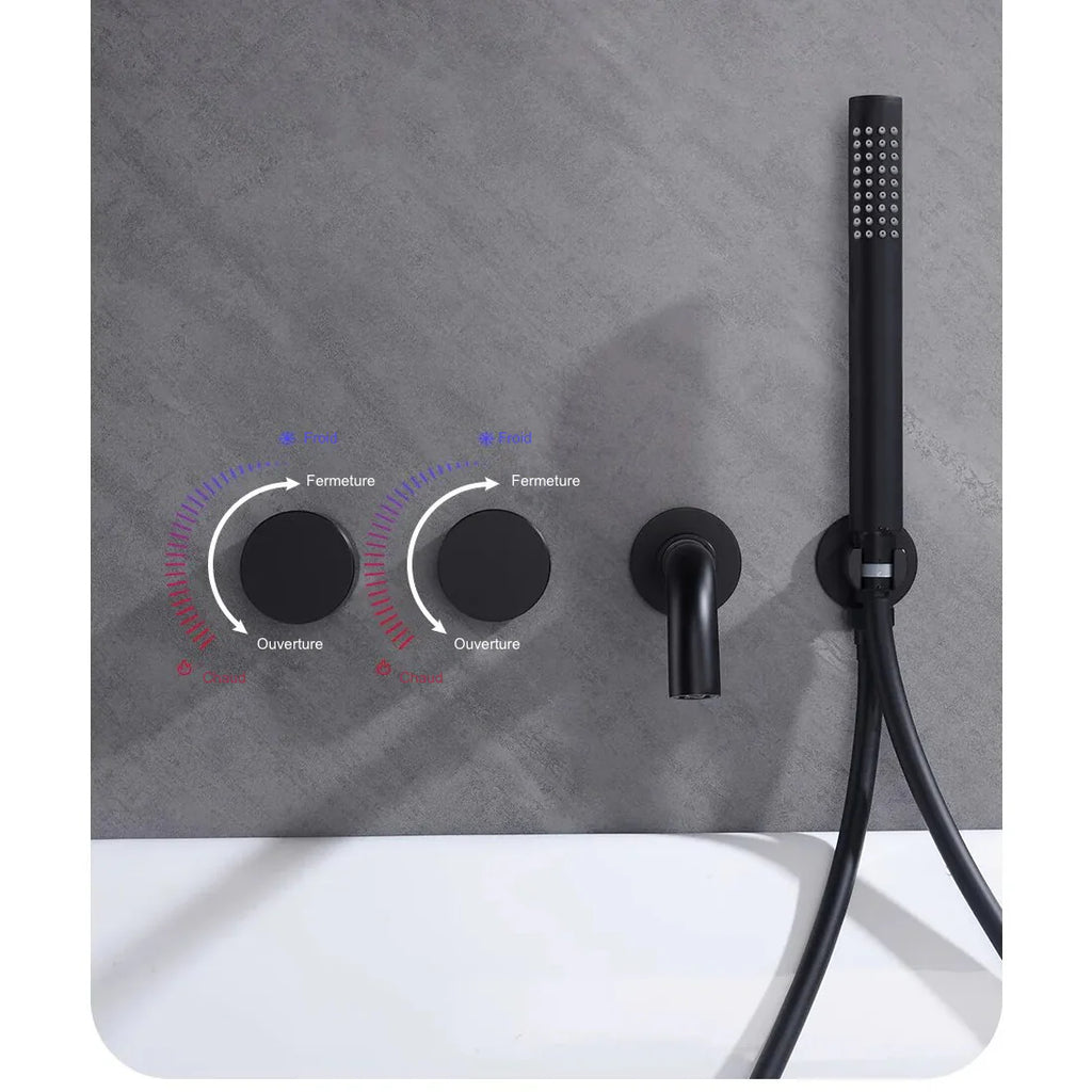 Robinet baignoire salle de bain minimaliste mural encastrable douchette - Noir - Laiton