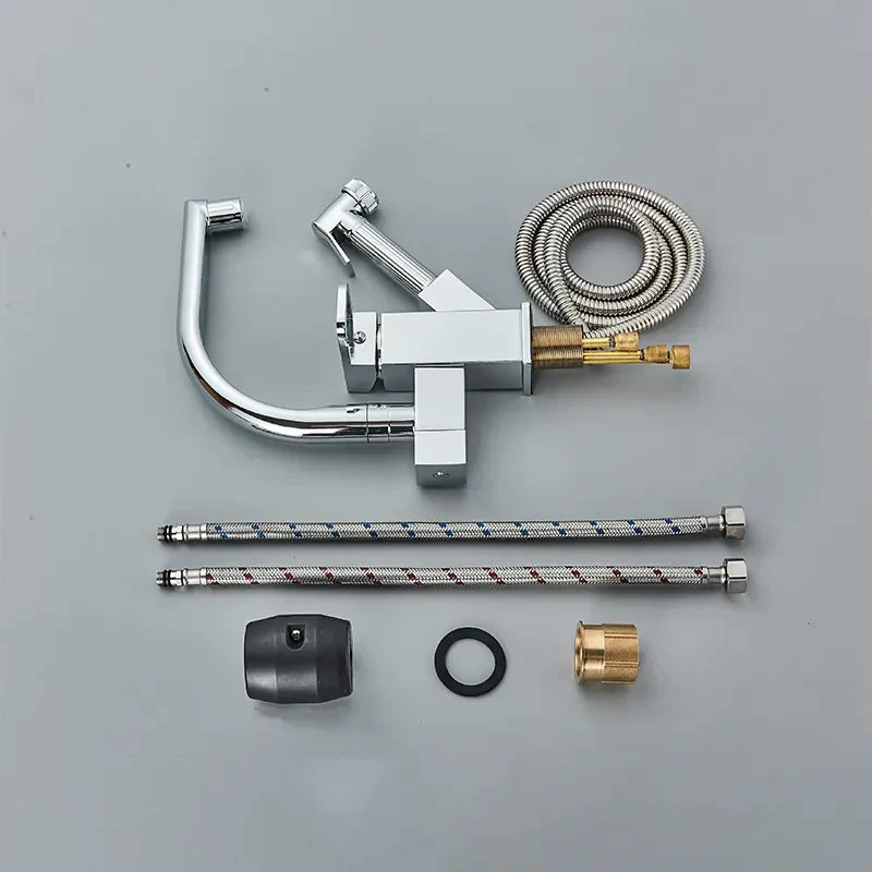 Robinet évier cuisine design mitigeur led flexible douchette pistolet - Argenté - Laiton