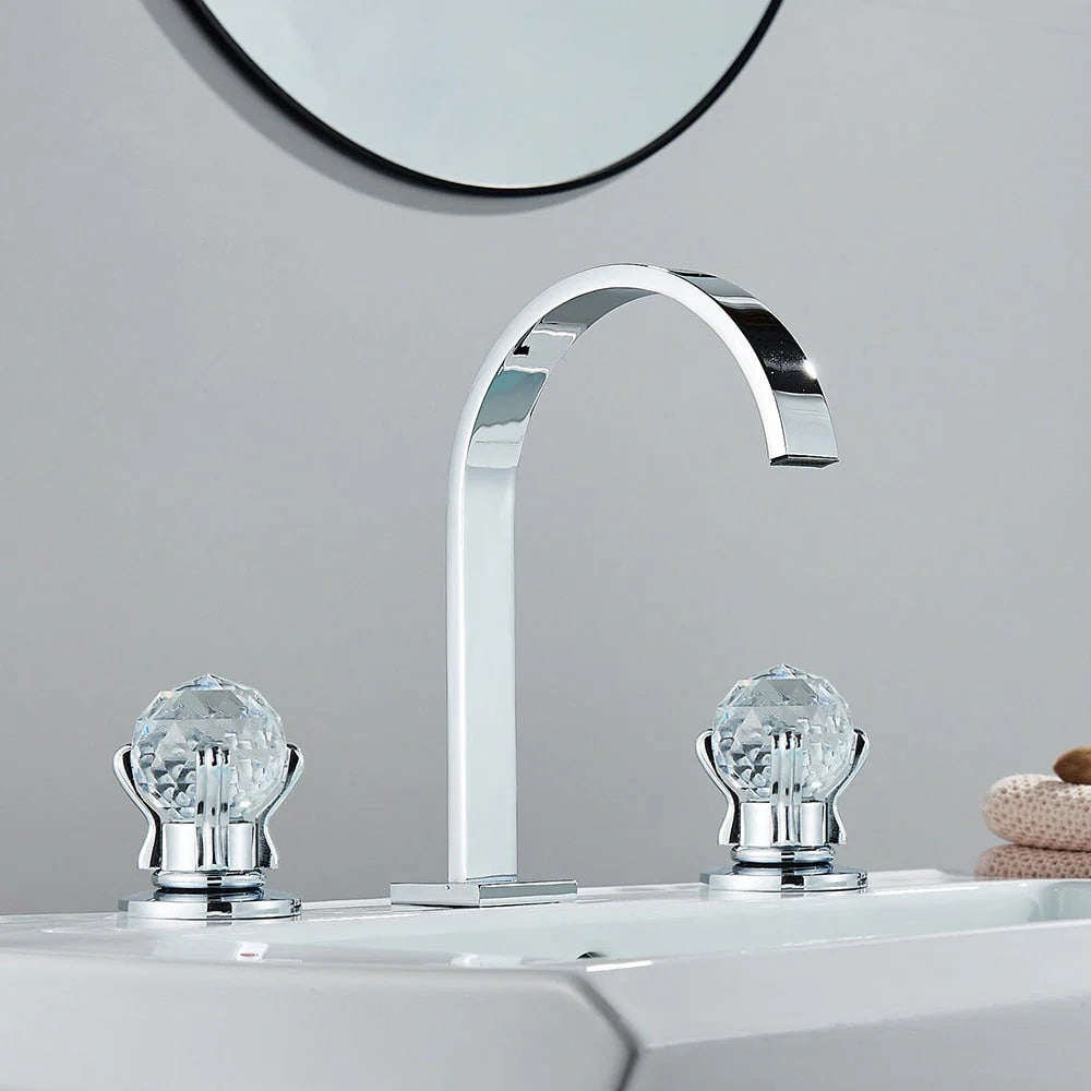 Robinet salle de bain lavabo poignées déportées chics - Argenté - Laiton