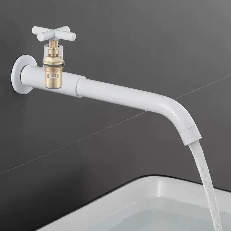 Robinet évier cuisine mural encastrable eau froide poignée croix - Blanc