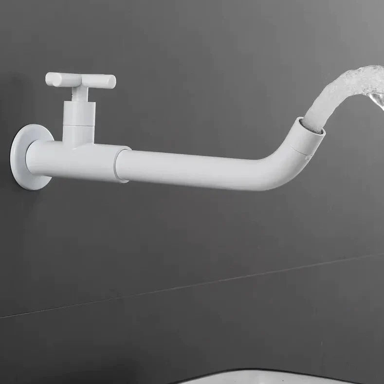 Robinet évier cuisine mural encastrable eau froide poignée croix - Blanc