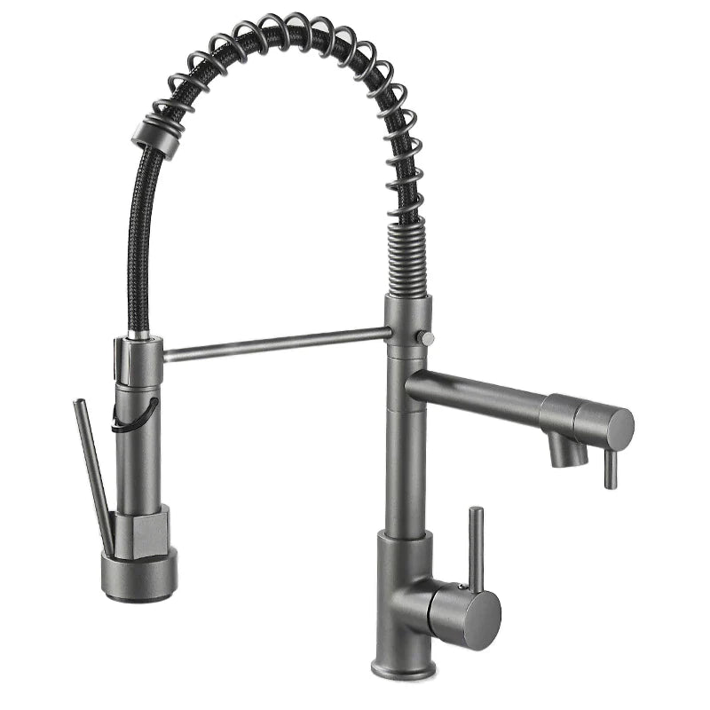 Robinet double cuisine évier douchette mitigeur bicolore - Argenté / Noir - Laiton