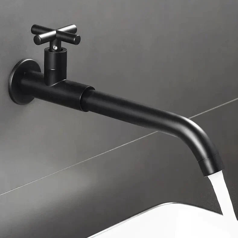 Robinet évier cuisine mural encastrable eau froide poignée croix - Noir