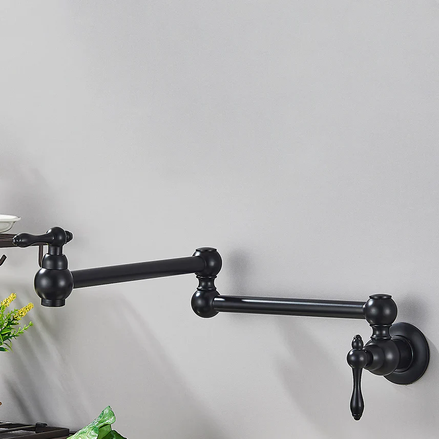 Robinet cuisine évier rabattable rétro mural encastrable - Noir - Laiton