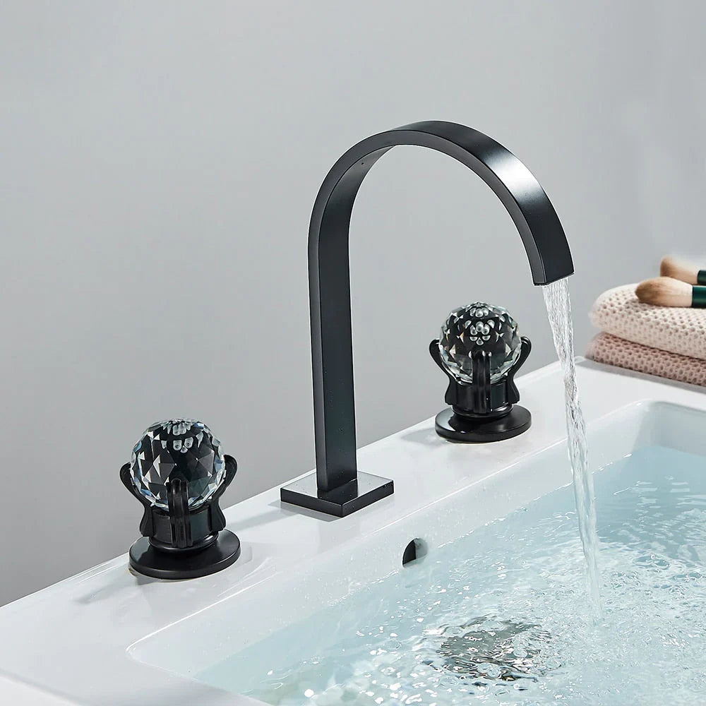 Robinet salle de bain lavabo poignées déportées chics - Noir - Laiton