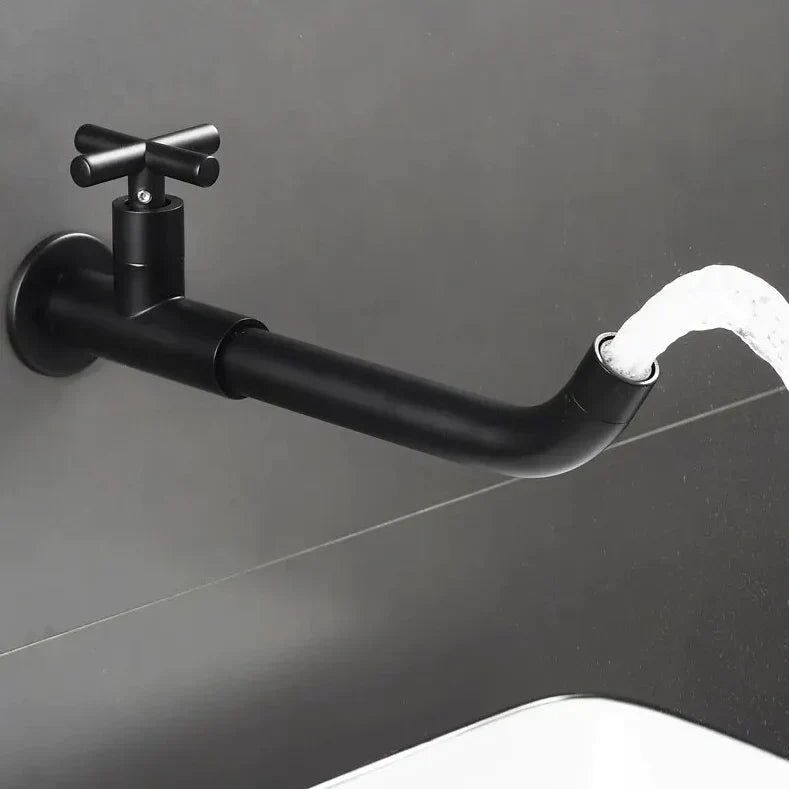 Robinet évier cuisine mural encastrable eau froide poignée croix - Noir