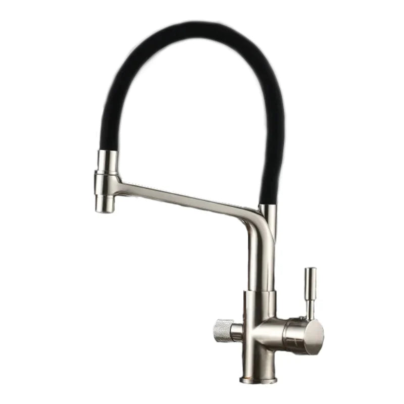 Robinet cuisine évier flexible double robinet purificateur d'eau - Argenté - Laiton