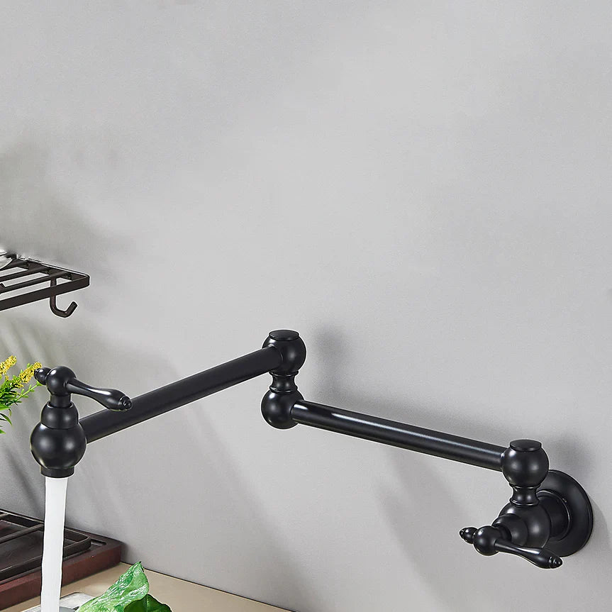 Robinet cuisine évier rabattable rétro mural encastrable - Noir - Laiton