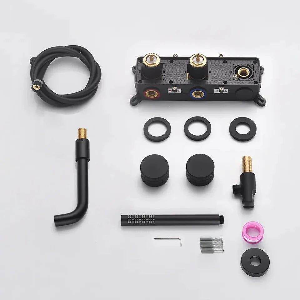 Robinet baignoire salle de bain minimaliste mural encastrable douchette - Noir - Laiton