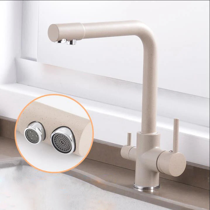 Robinet cuisine évier purificateur d’eau 3 voies - Beige tacheté - Laiton