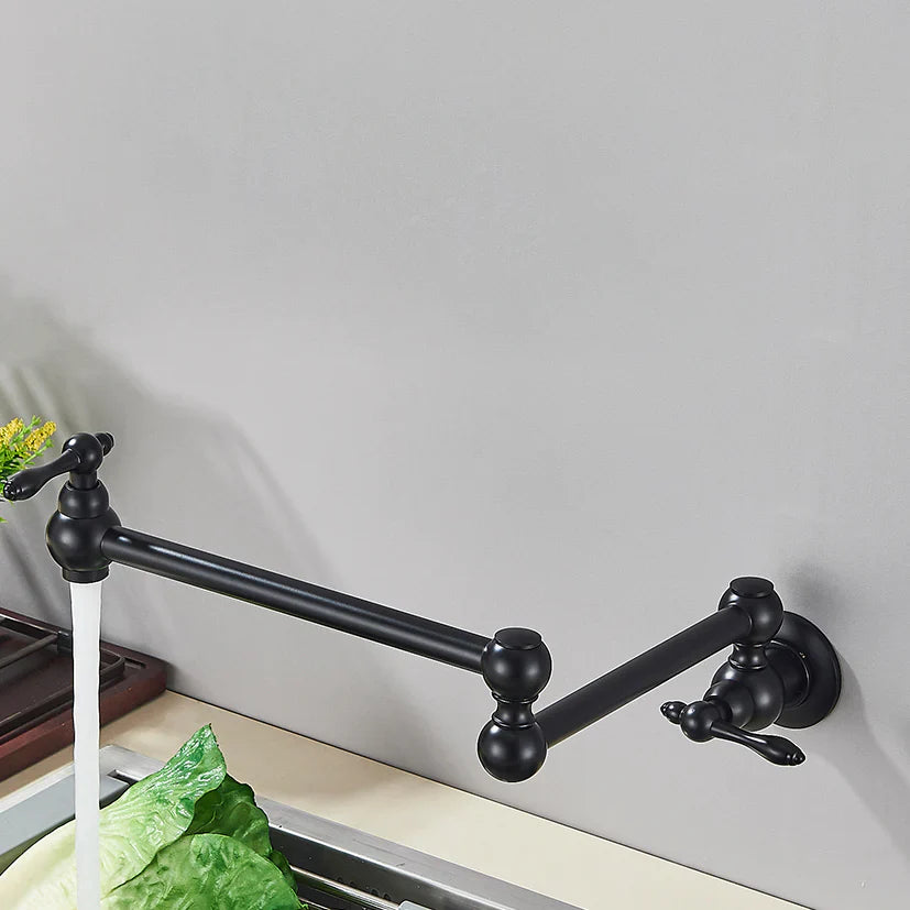 Robinet cuisine évier rabattable rétro mural encastrable - Noir - Laiton