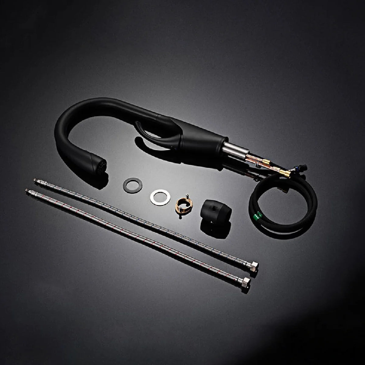 Robinet évier cuisine design moderne flexible douchette - Noir - Laiton