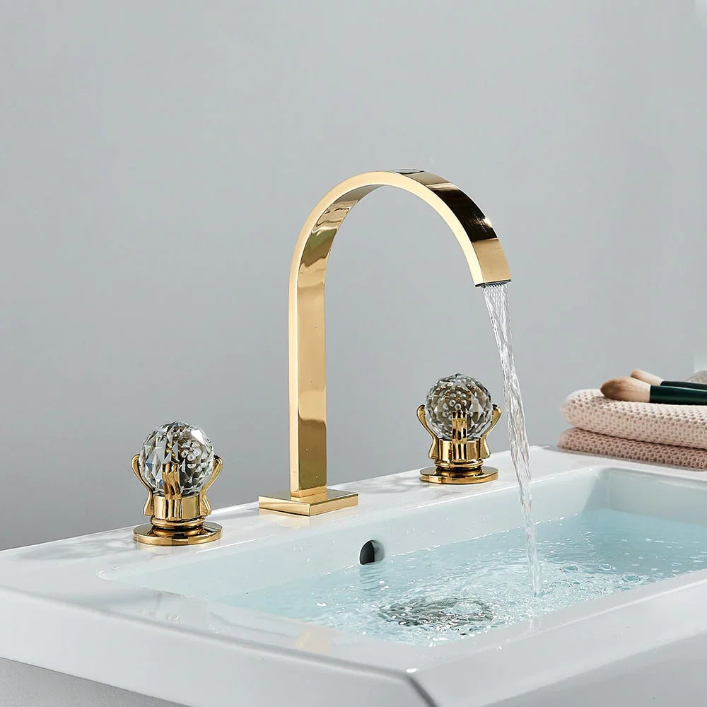 Robinet salle de bain lavabo poignées déportées chics - Doré - Laiton