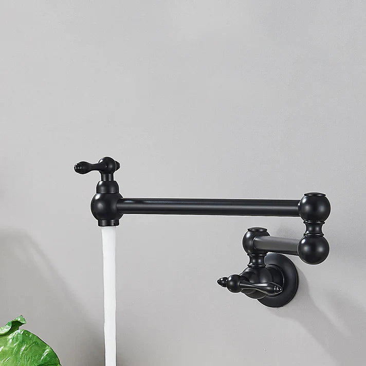 Robinet cuisine évier rabattable rétro mural encastrable - Noir - Laiton