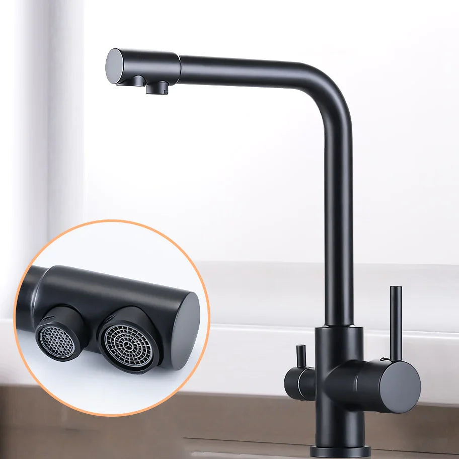 Robinet cuisine évier purificateur d’eau 3 voies - Noir - Laiton