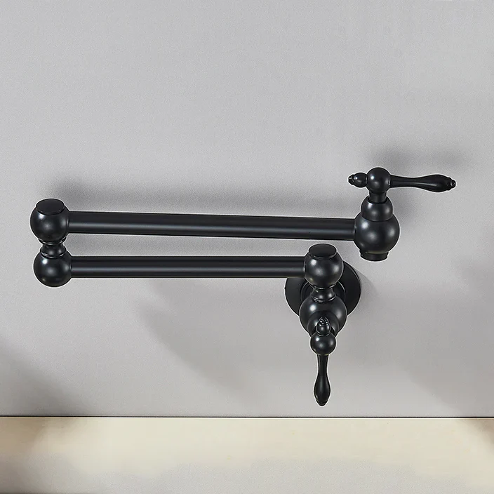 Robinet cuisine évier rabattable rétro mural encastrable - Noir - Laiton