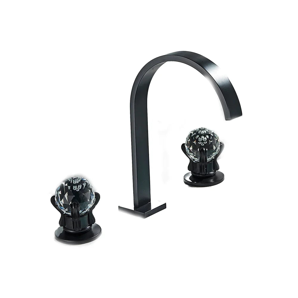 Robinet salle de bain lavabo poignées déportées chics - Noir - Laiton