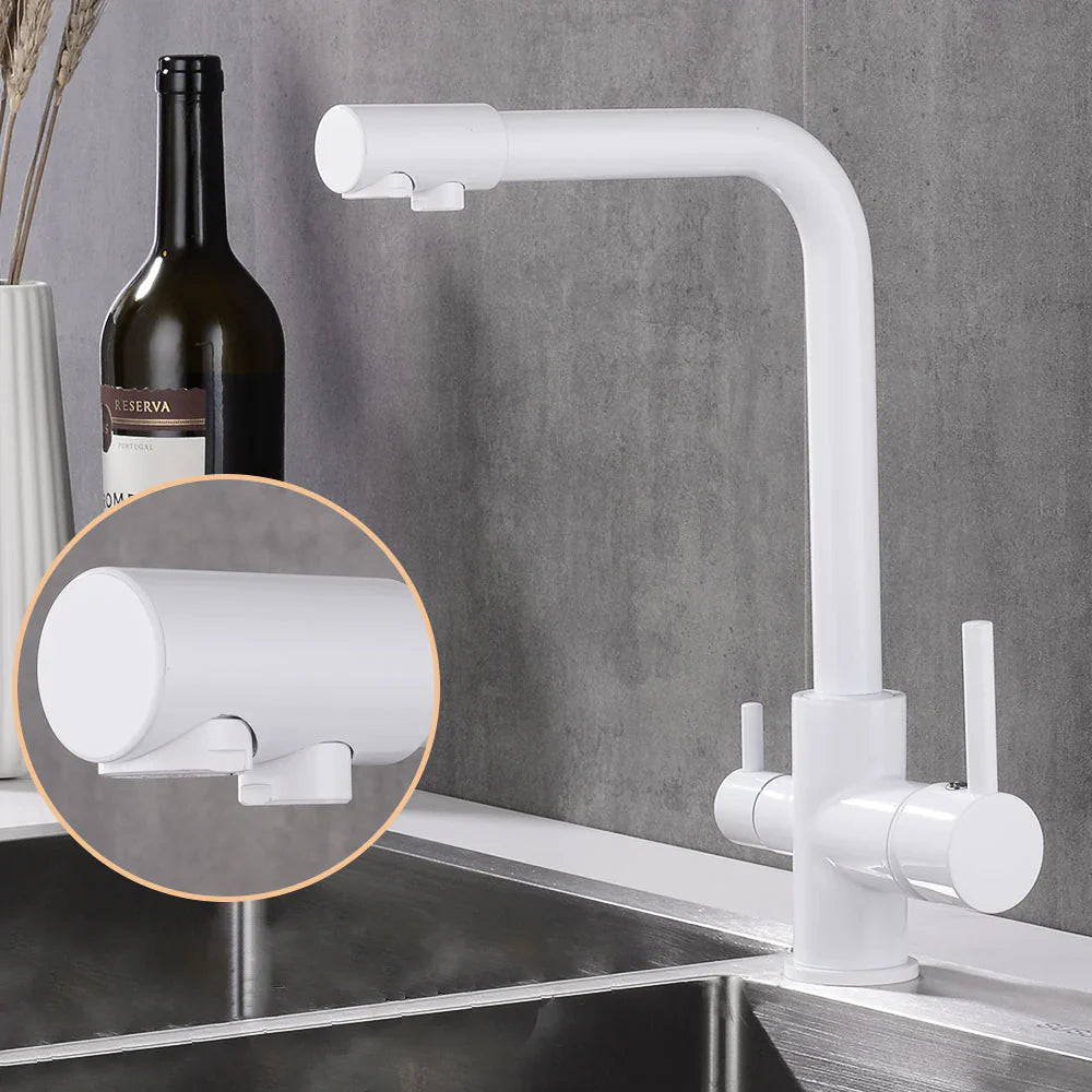 Robinet cuisine évier purificateur d’eau 3 voies - Blanc - Laiton