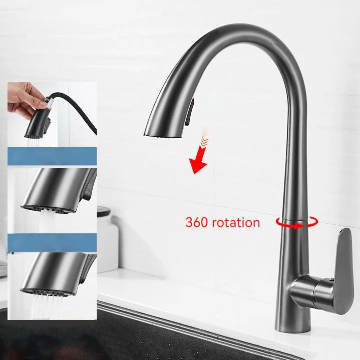 Robinet évier cuisine mitigeur design arrondi flexible douchette - Argenté