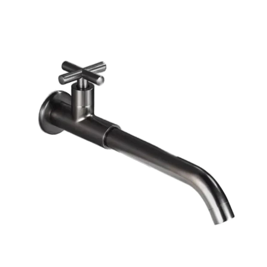 Robinet évier cuisine mural encastrable eau froide poignée croix - Argenté