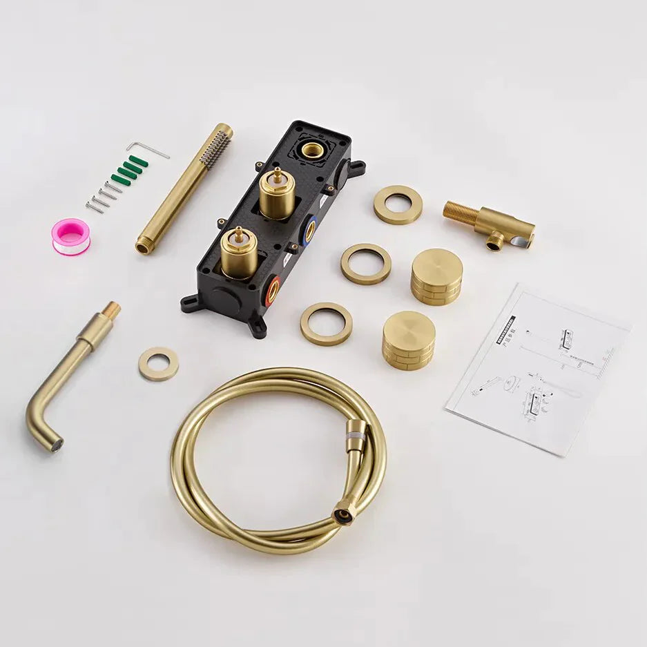 Robinet baignoire salle de bain minimaliste mural encastrable douchette - Doré - Laiton