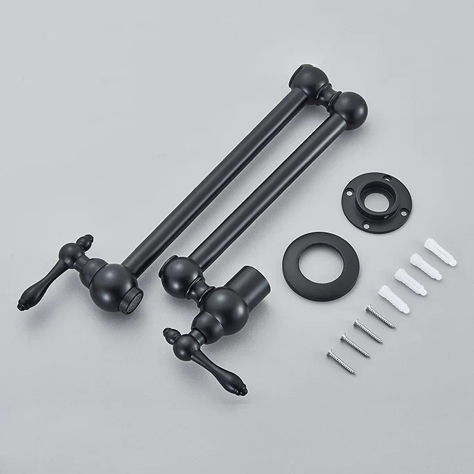 Robinet cuisine évier rabattable rétro mural encastrable - Noir - Laiton