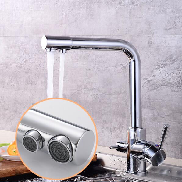Robinet cuisine évier purificateur d’eau 3 voies - Argenté - Laiton