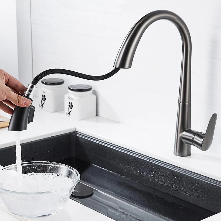 Robinet évier cuisine mitigeur design arrondi flexible douchette - Argenté