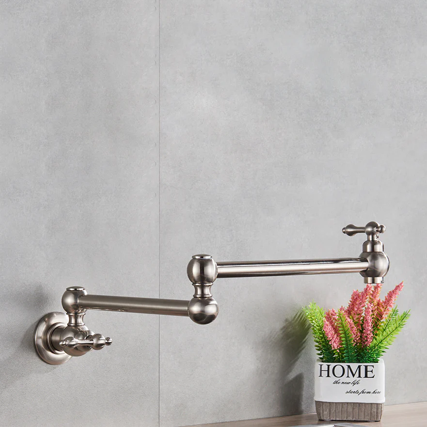 Robinet cuisine évier rabattable rétro mural encastrable - Argenté - Laiton