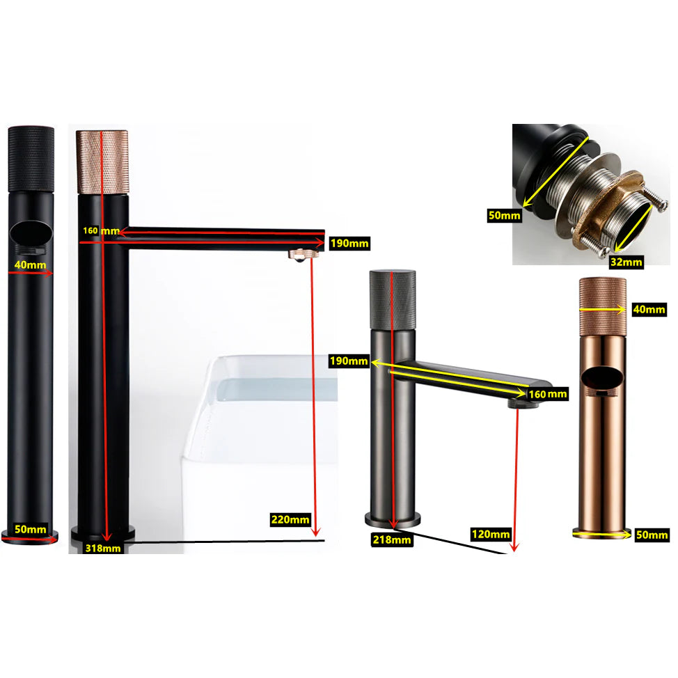 Robinet lavabo salle de bain poignée ronde travaillée - Noir - Laiton