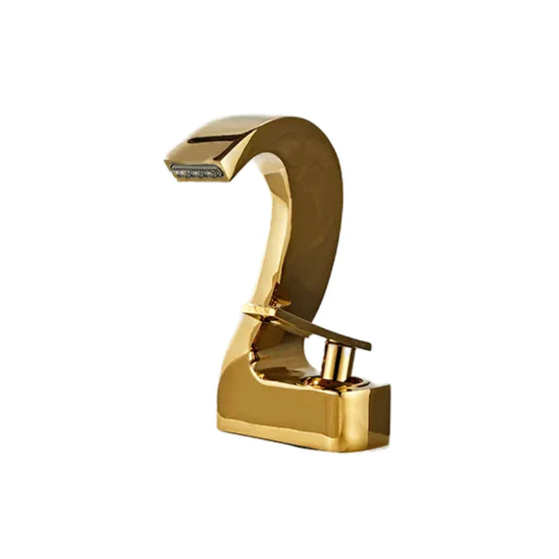 Robinet lavabo salle de bain cygne design - Doré