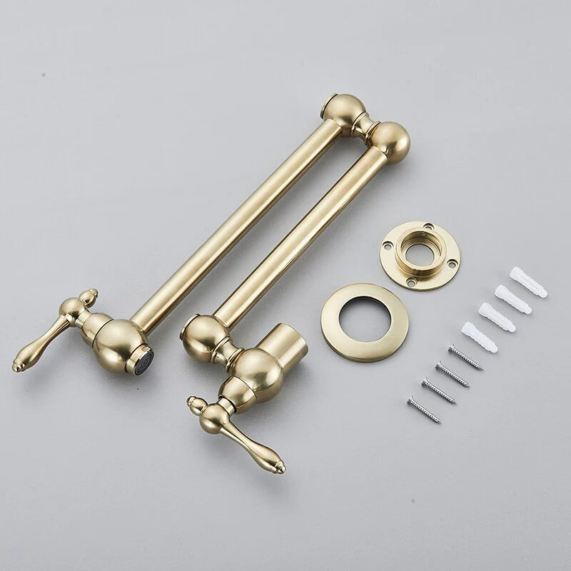 Robinet cuisine évier rabattable rétro mural encastrable - Doré - Laiton