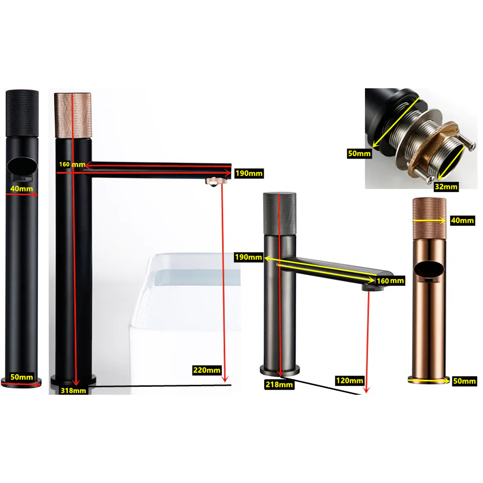 Robinet lavabo salle de bain poignée ronde travaillée - Doré brossé - Laiton