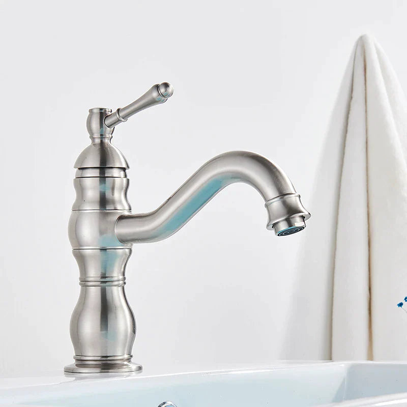 Robinet salle de bain lavabo vintage mitigeur rétro - Argenté - Laiton