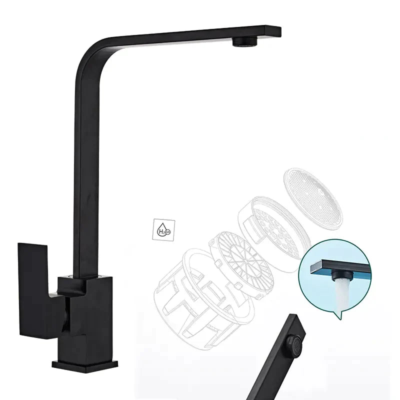 Robinet évier cuisine plat fin mitigeur rectangulaire - Noir - Laiton