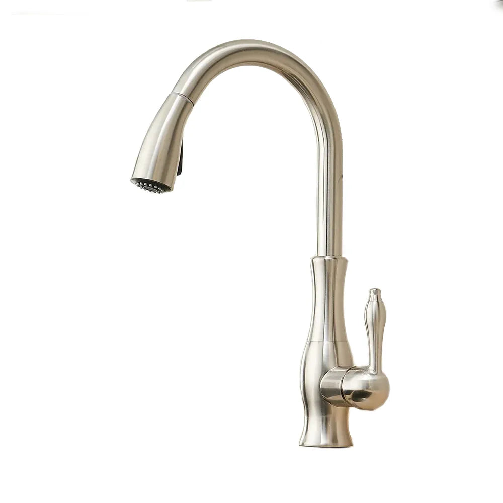 Robinet évier cuisine rétro arrondi flexible douchette - Argenté - Laiton