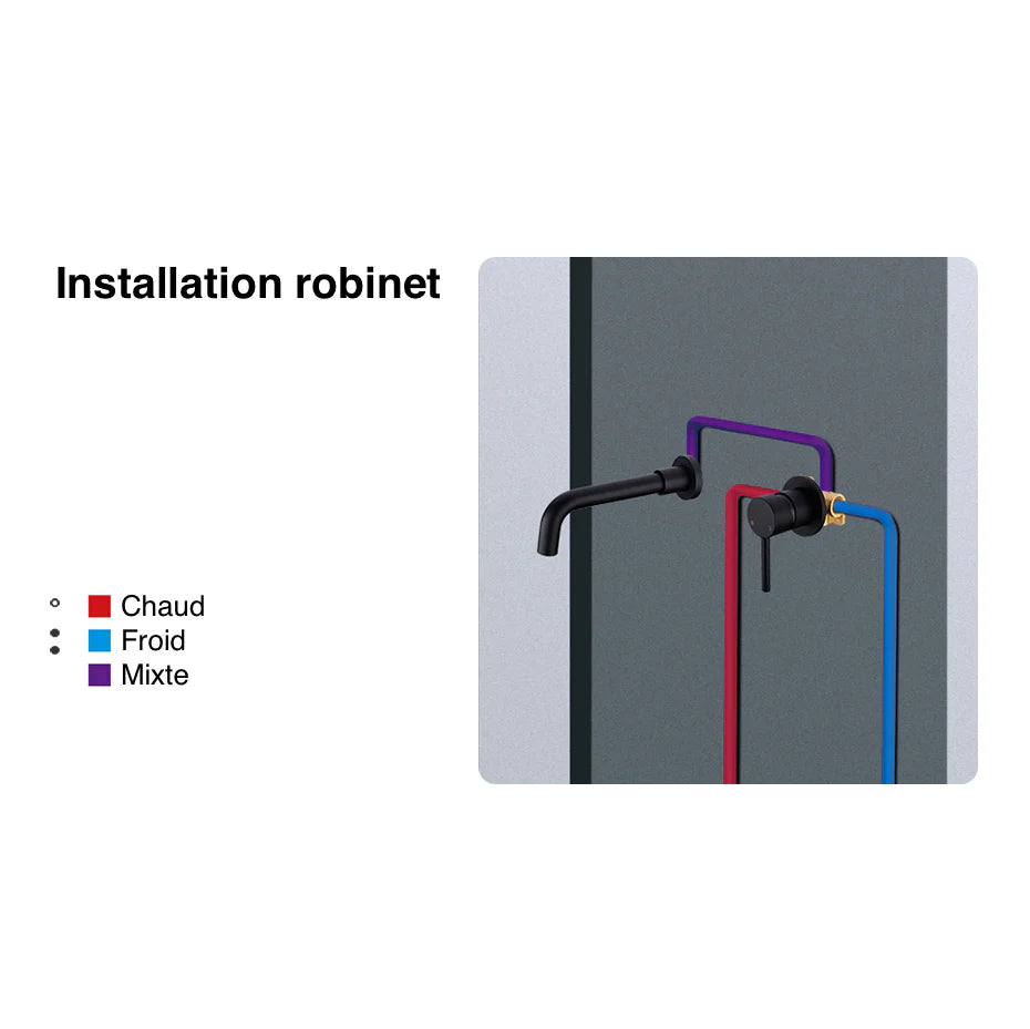 Robinet salle de bain lavabo encastrable - Noir - Laiton