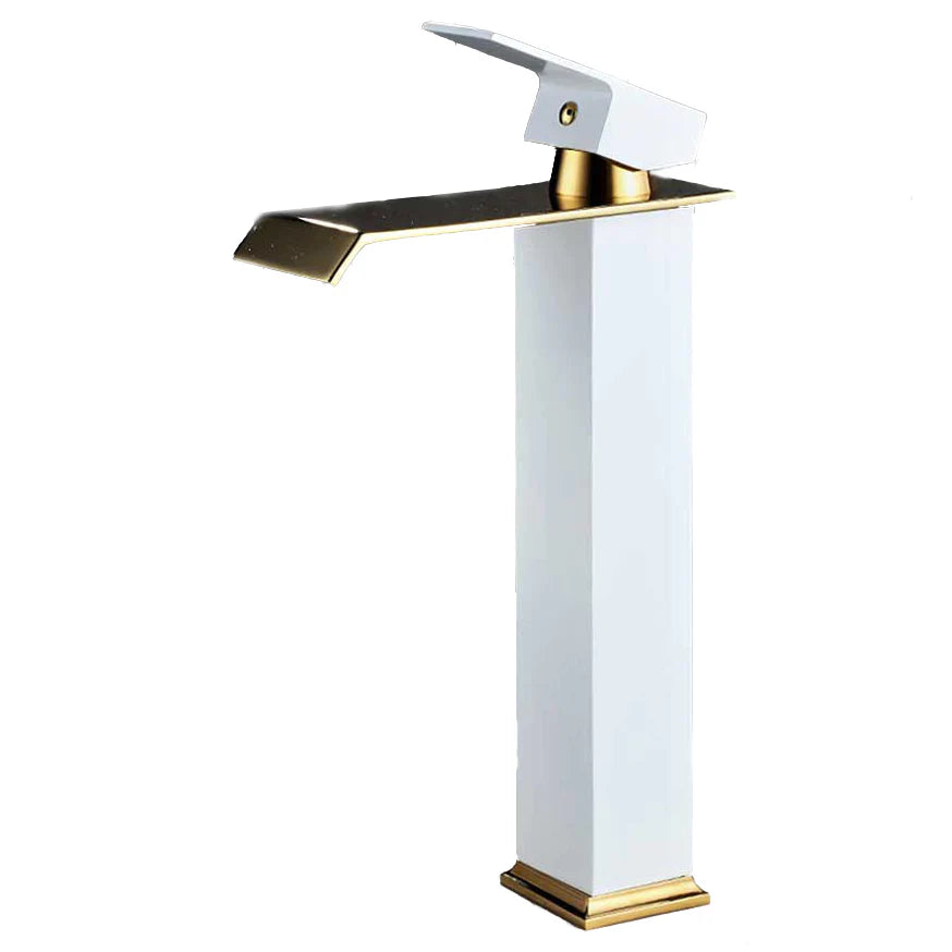 Robinet salle de bain lavabo carré moderne finitions dorées - Blanc - Laiton