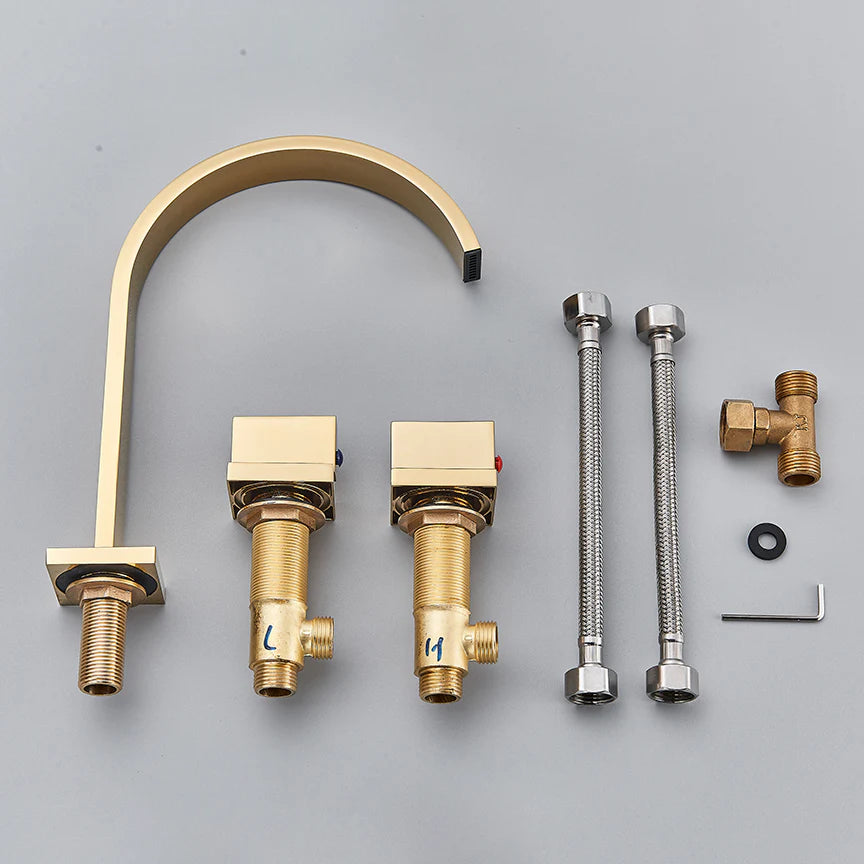 Robinet salle de bain lavabo minimaliste poignées déportées - Doré - Laiton