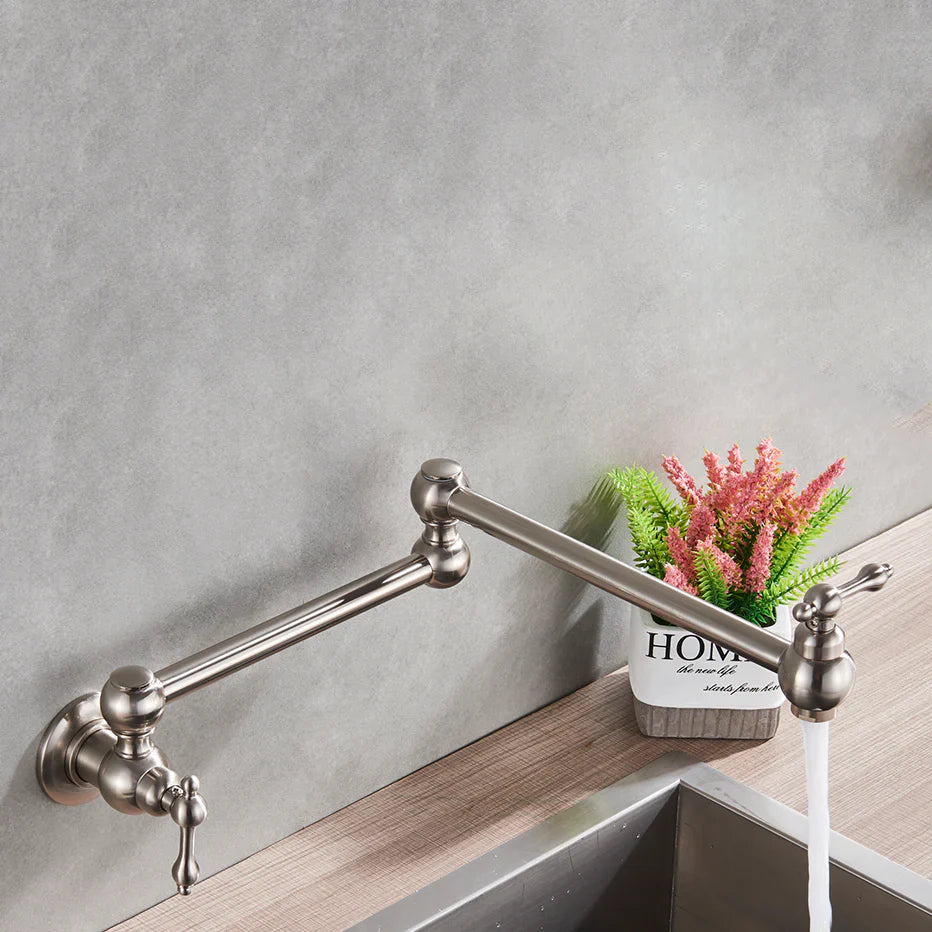 Robinet cuisine évier rabattable rétro mural encastrable - Argenté - Laiton