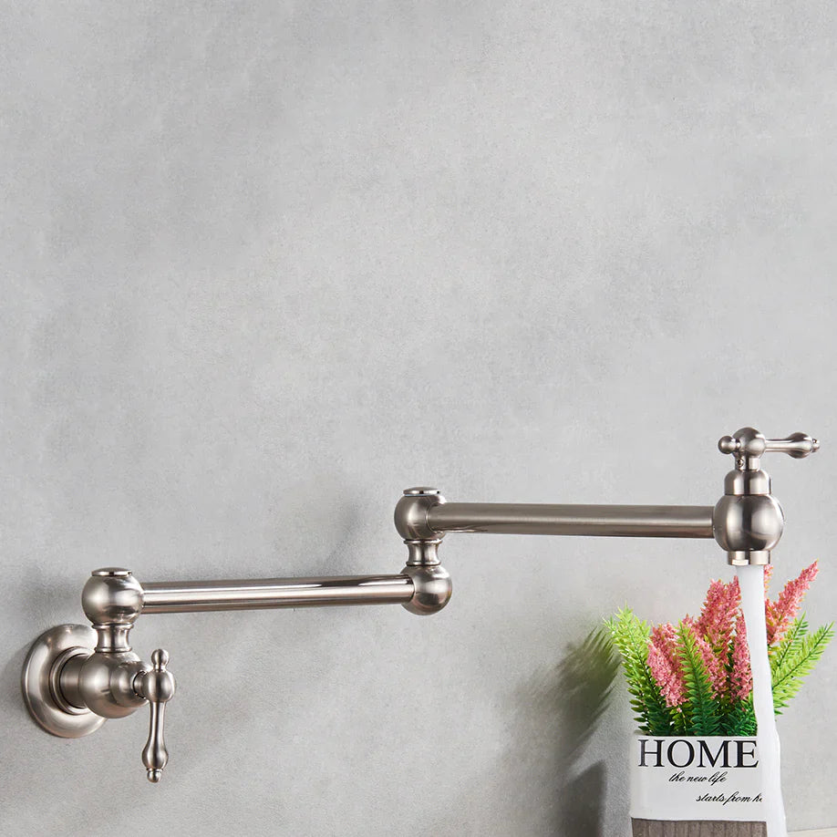 Robinet cuisine évier rabattable rétro mural encastrable - Argenté - Laiton