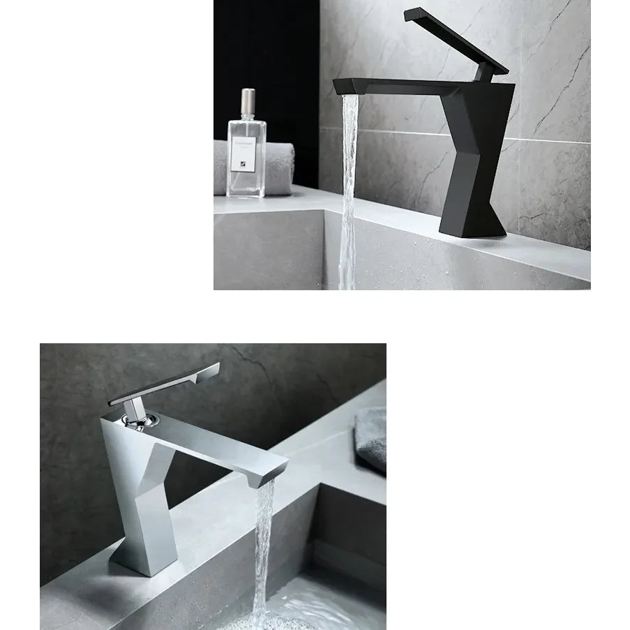 Robinet lavabo salle de bain design géométrique mitigeur - Noir - Laiton
