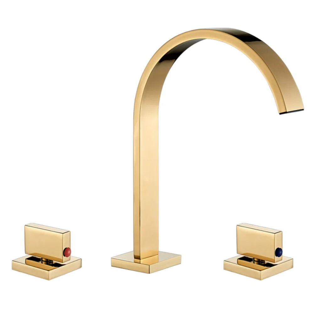 Robinet salle de bain lavabo minimaliste poignées déportées - Doré - Laiton