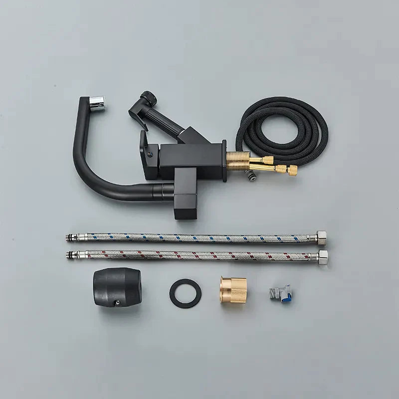 Robinet évier cuisine design mitigeur led flexible douchette pistolet - Noir - Laiton