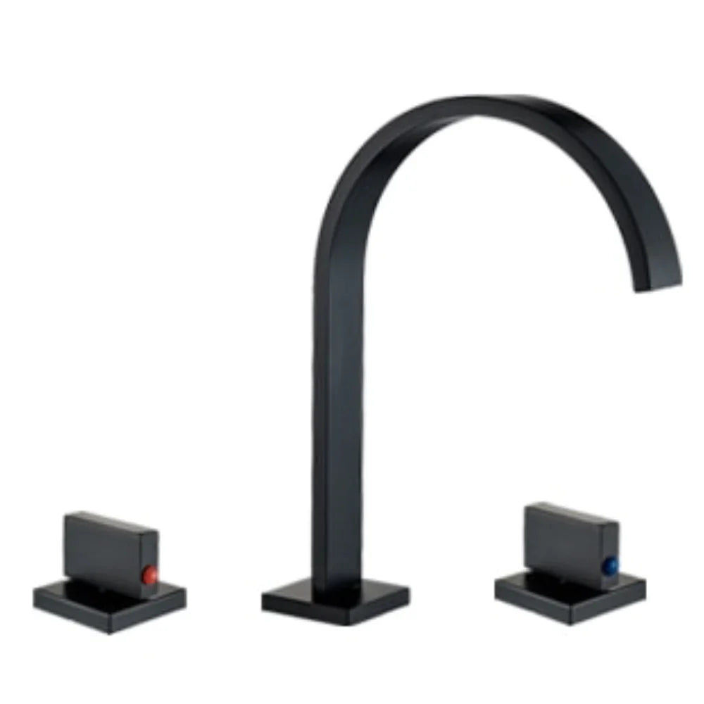 Robinet salle de bain lavabo minimaliste poignées déportées - Noir mat - Laiton