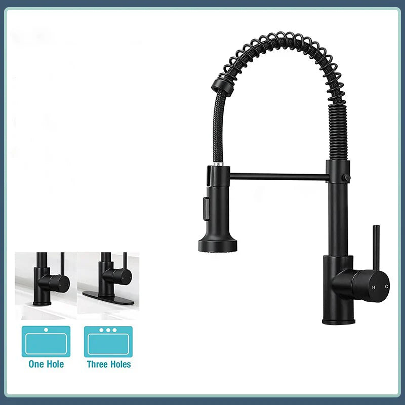 Robinet douchette cuisine évier - Noir mat - Laiton